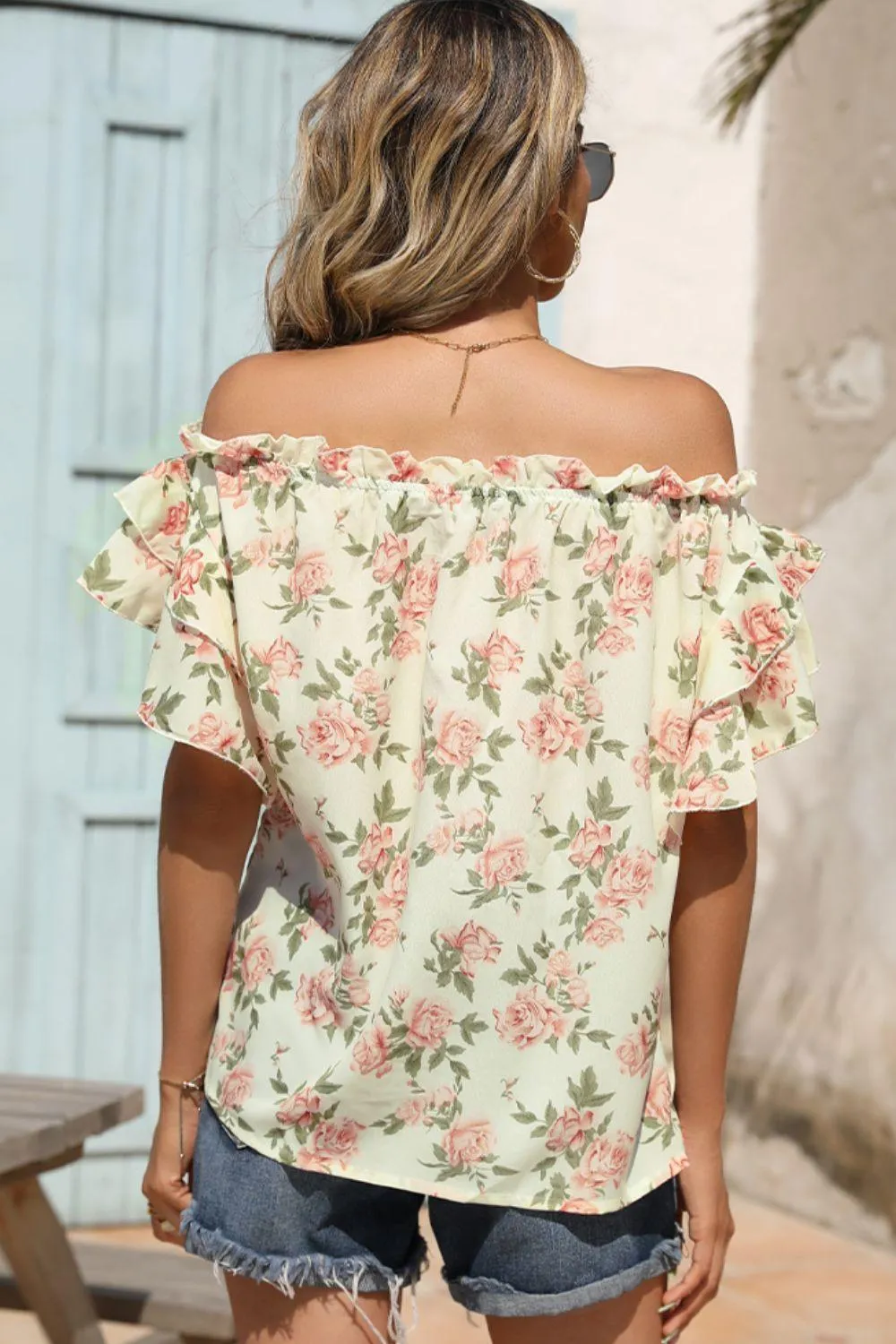 Ray Of Sunshine Ruffle Floral Off Shoulder Blouse