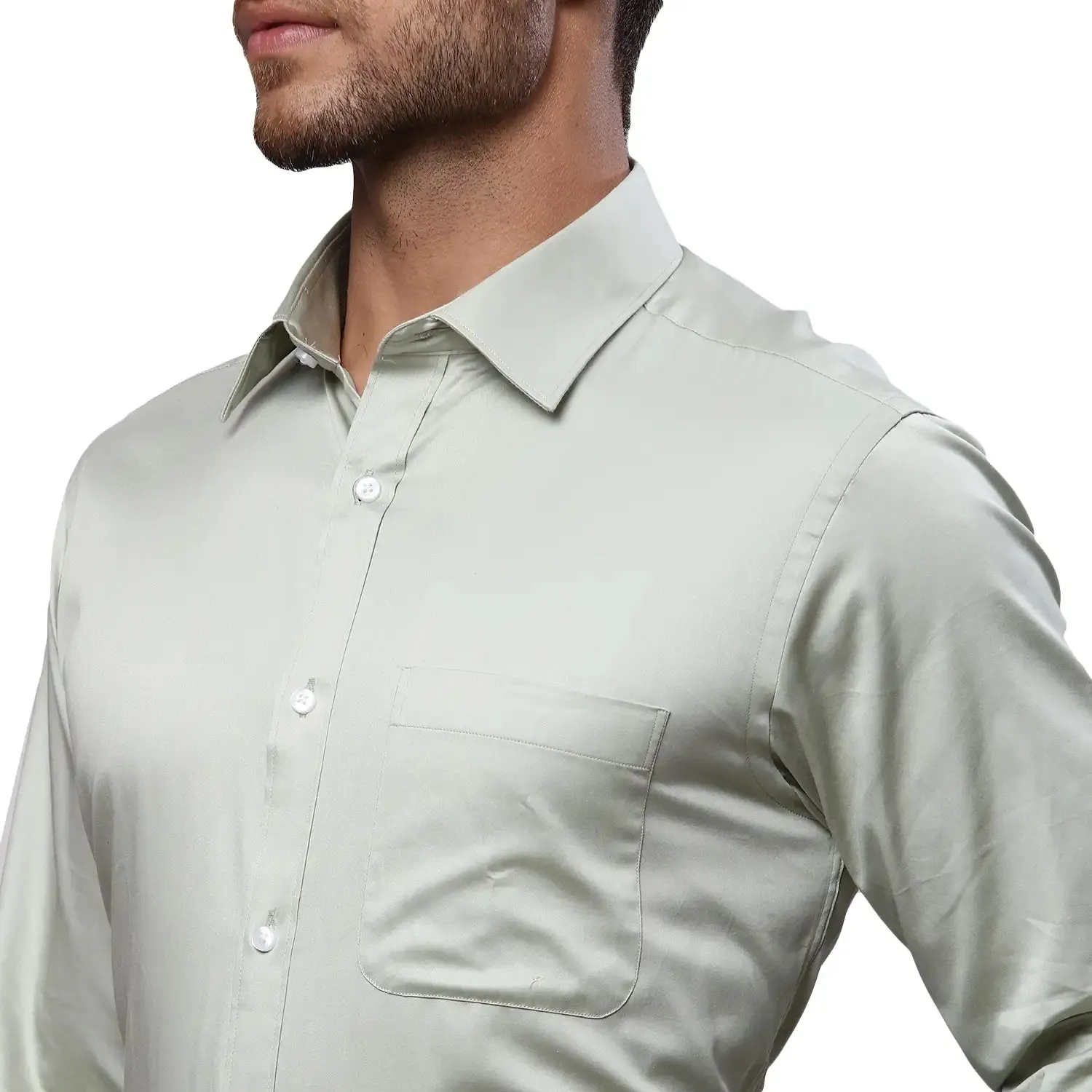 Raymond Men Green Slim Fit Solid Cotton Shirt