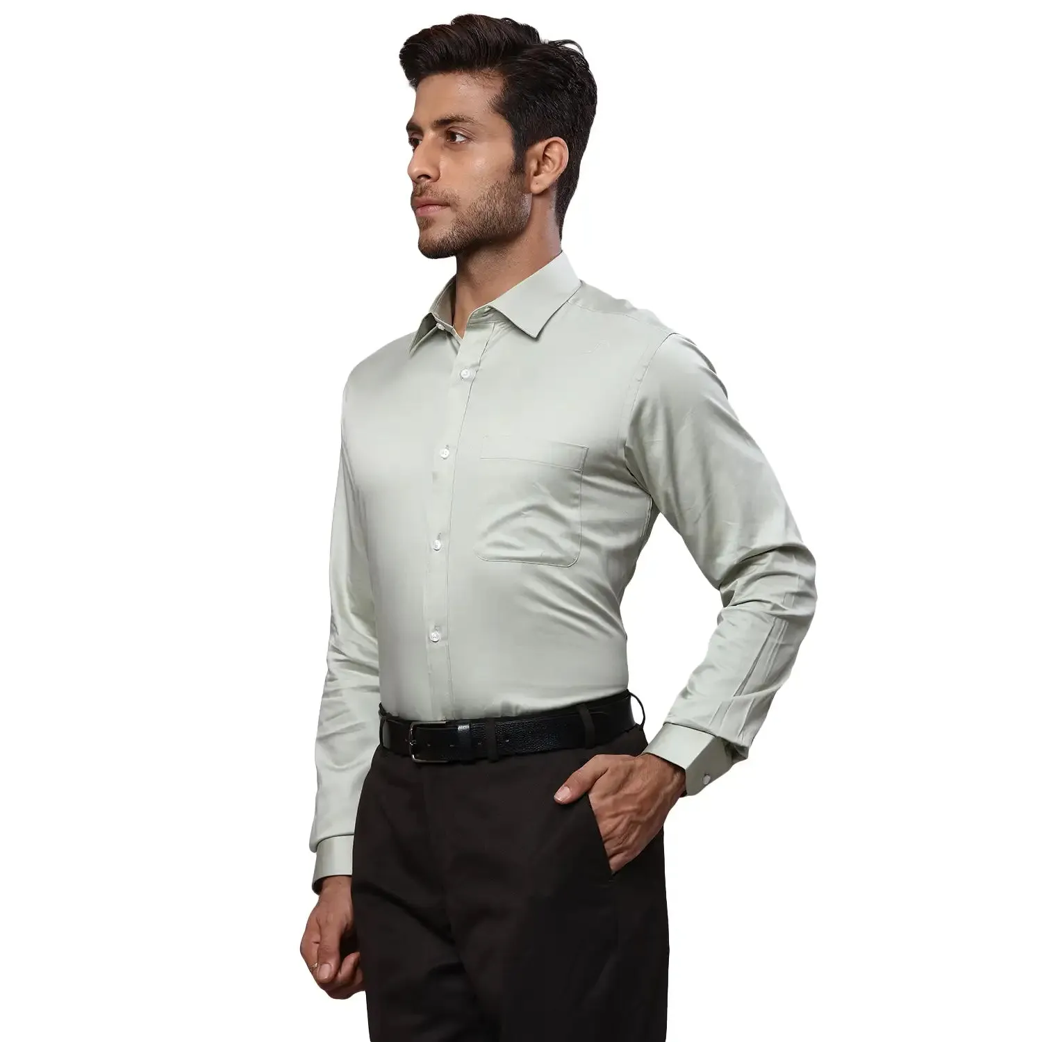 Raymond Men Green Slim Fit Solid Cotton Shirt