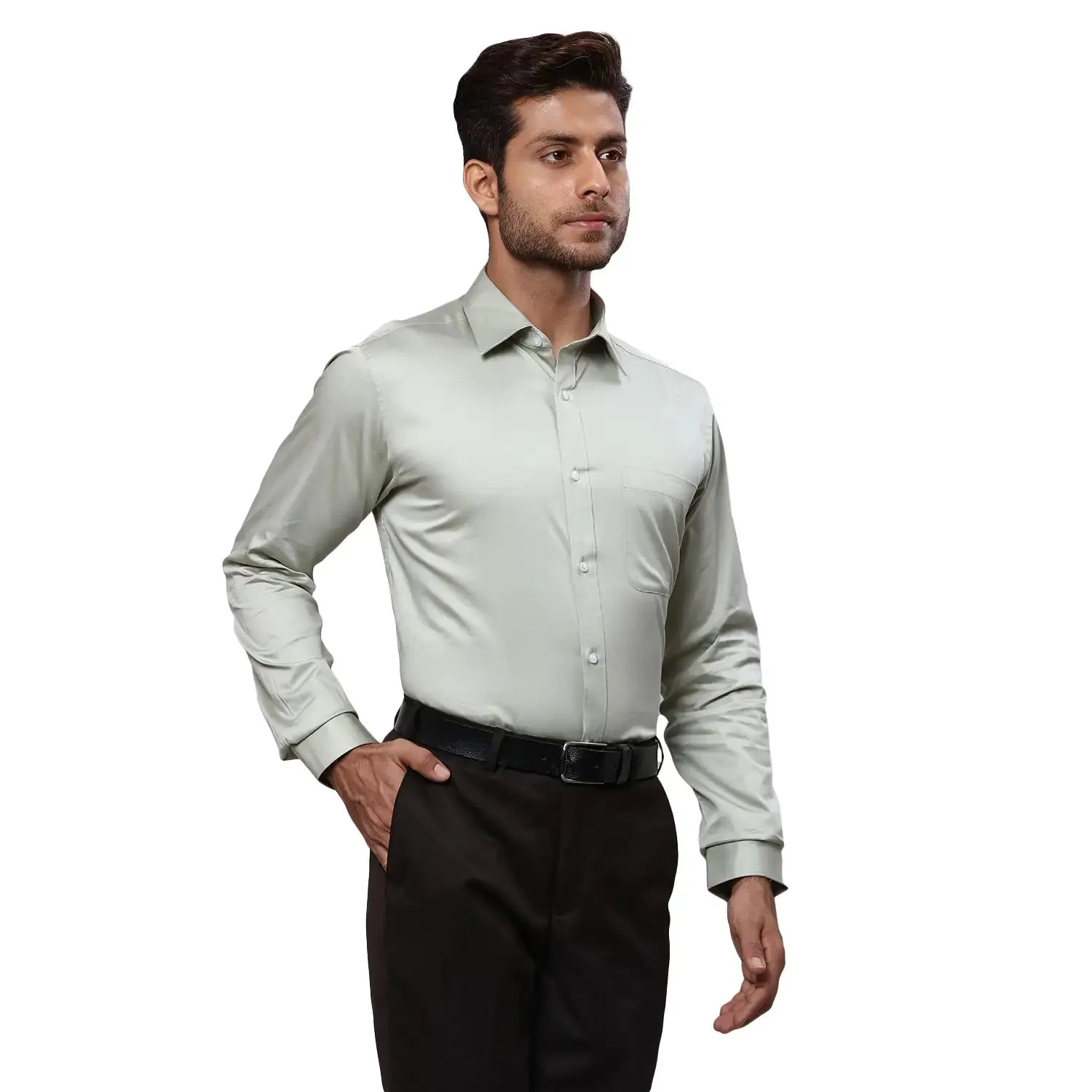 Raymond Men Green Slim Fit Solid Cotton Shirt