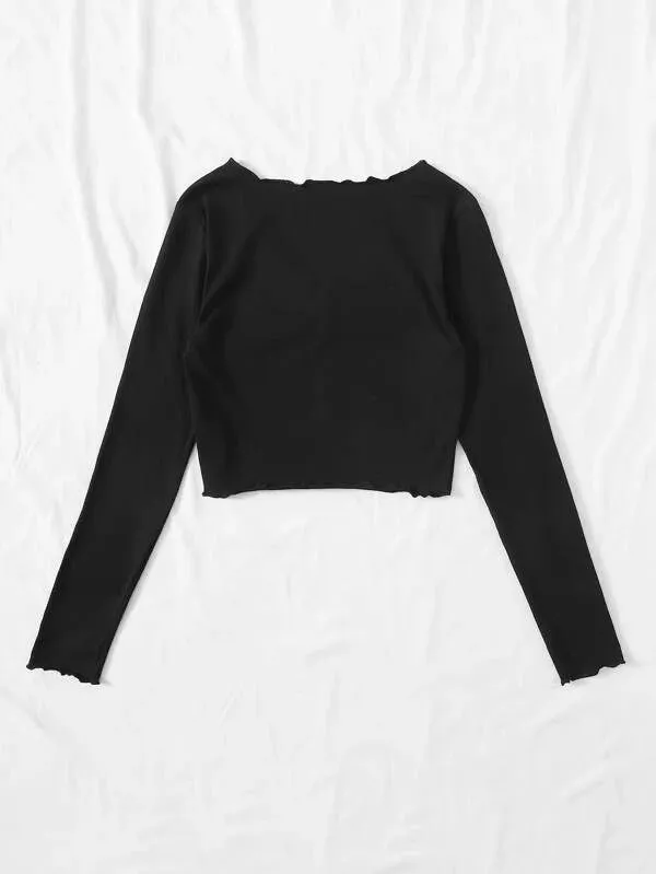 RUCHED LETTUCE-EDGE CROPPED TEE