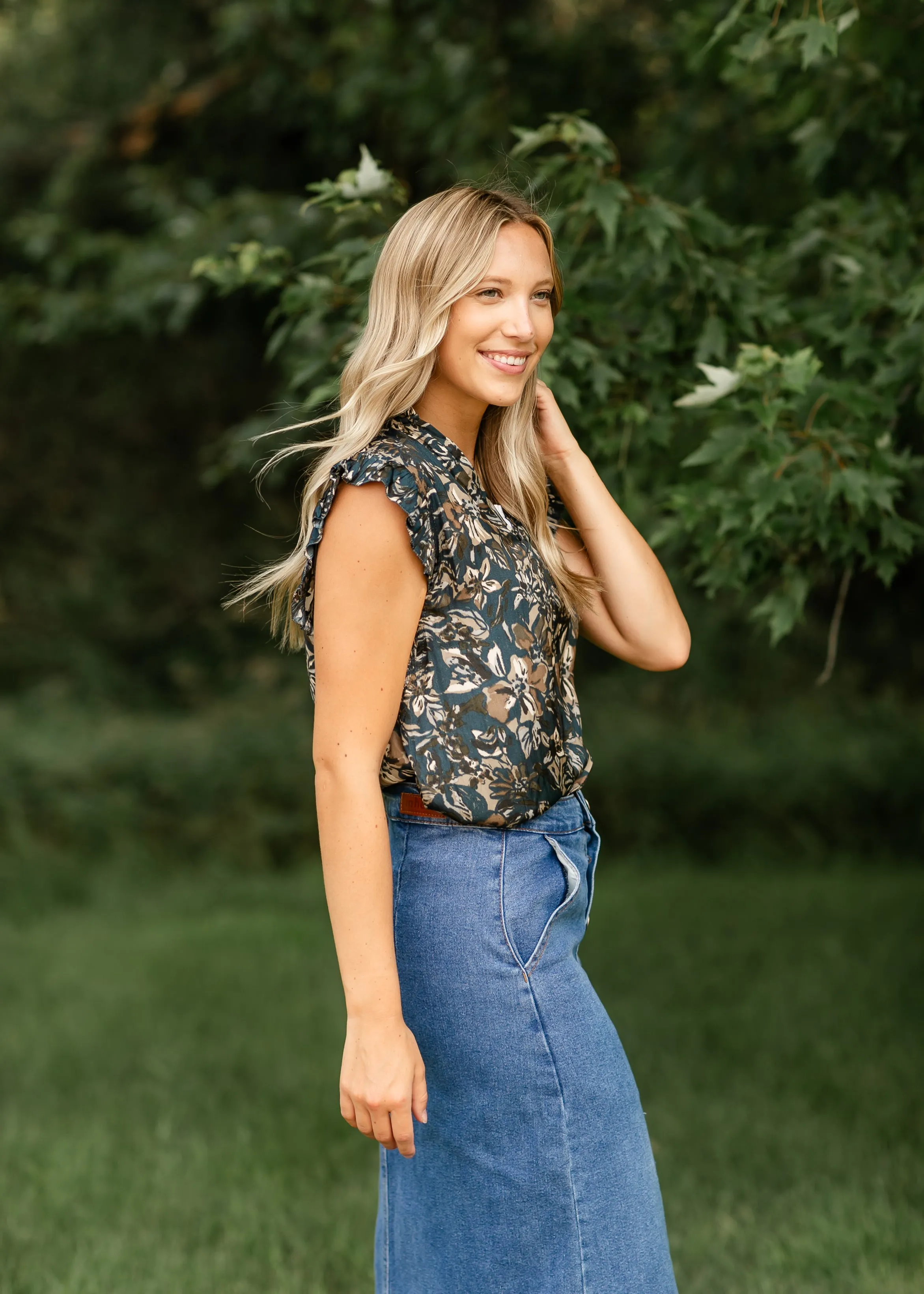 Ruffle Sleeve Floral Printed Blouse - FINAL SALE