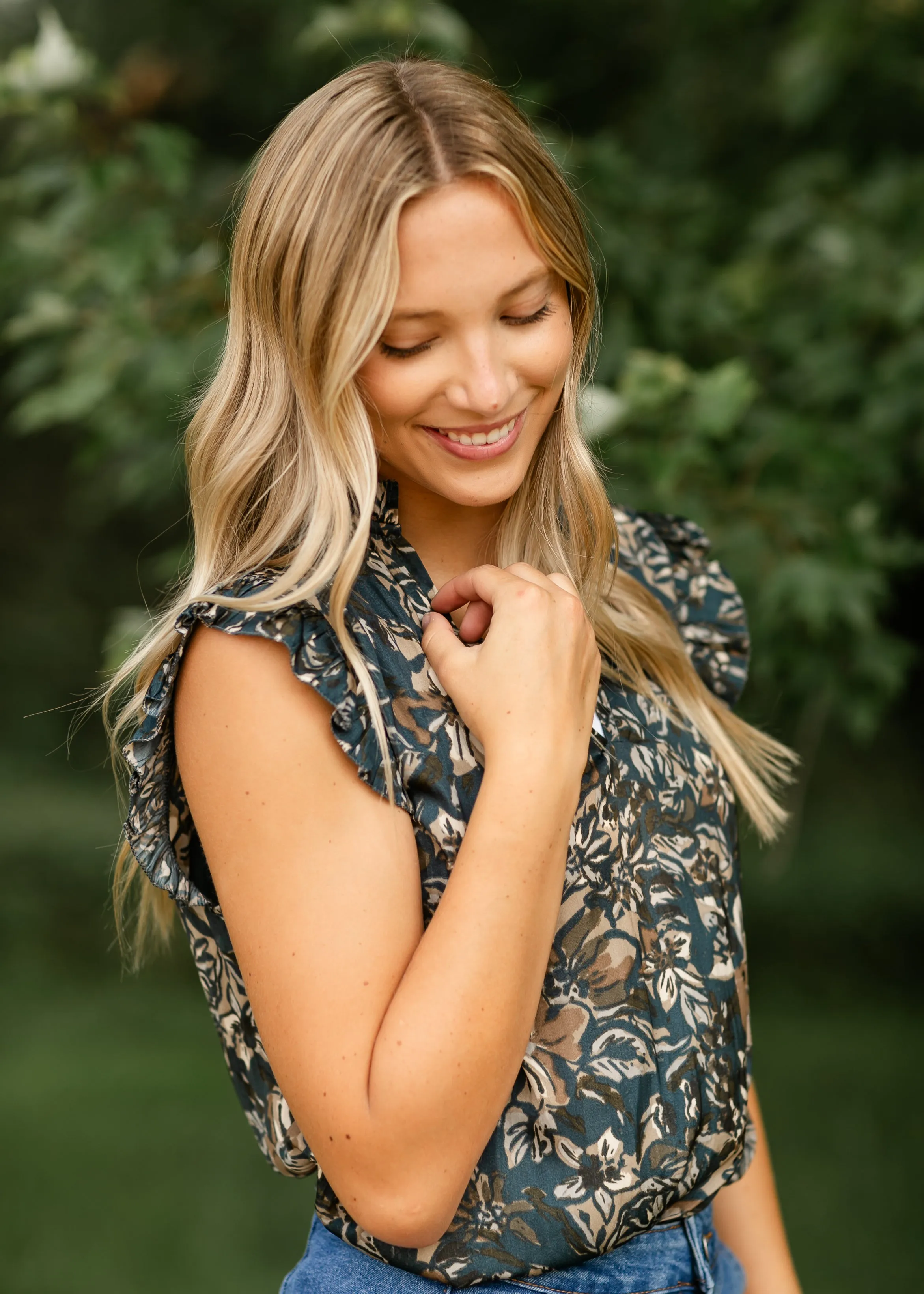 Ruffle Sleeve Floral Printed Blouse - FINAL SALE
