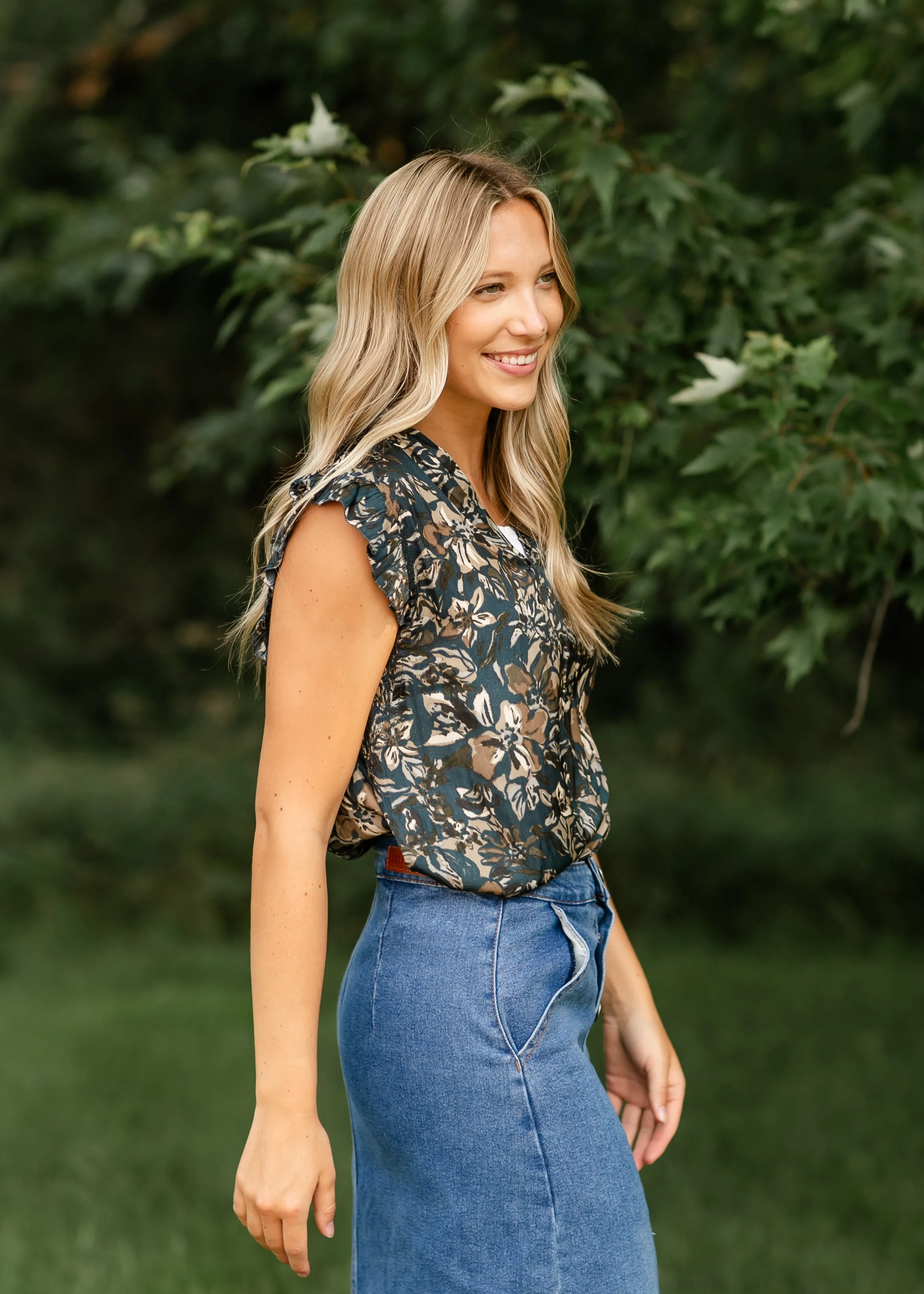 Ruffle Sleeve Floral Printed Blouse - FINAL SALE