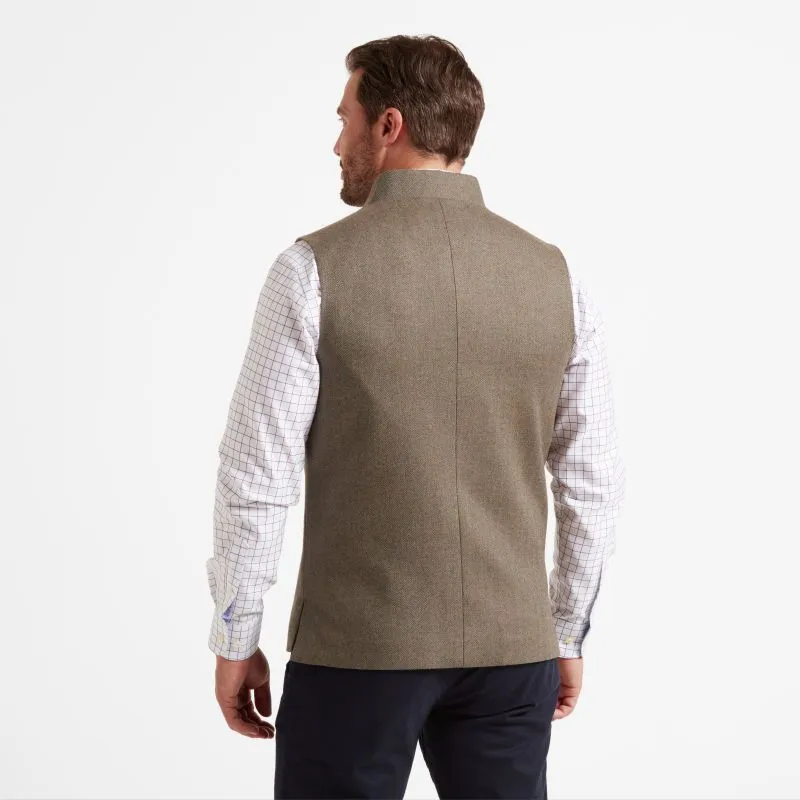 Schoffel Berwick Nehru Mens Tweed Waistcoat - Loden Green Herringbone Tweed