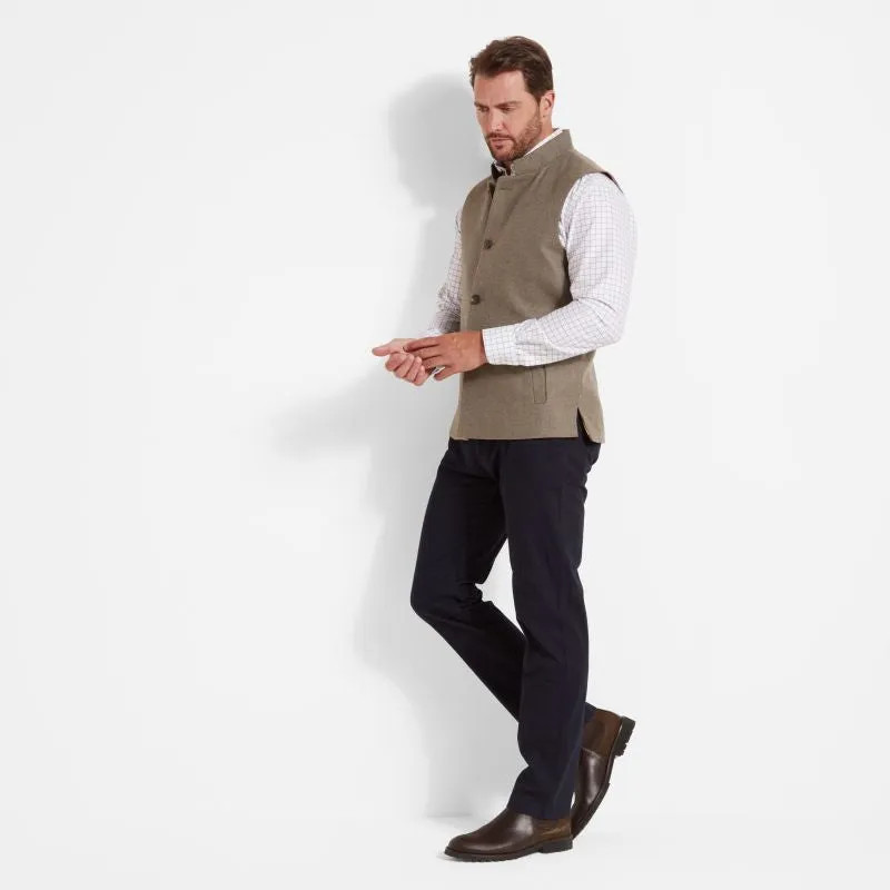 Schoffel Berwick Nehru Mens Tweed Waistcoat - Loden Green Herringbone Tweed