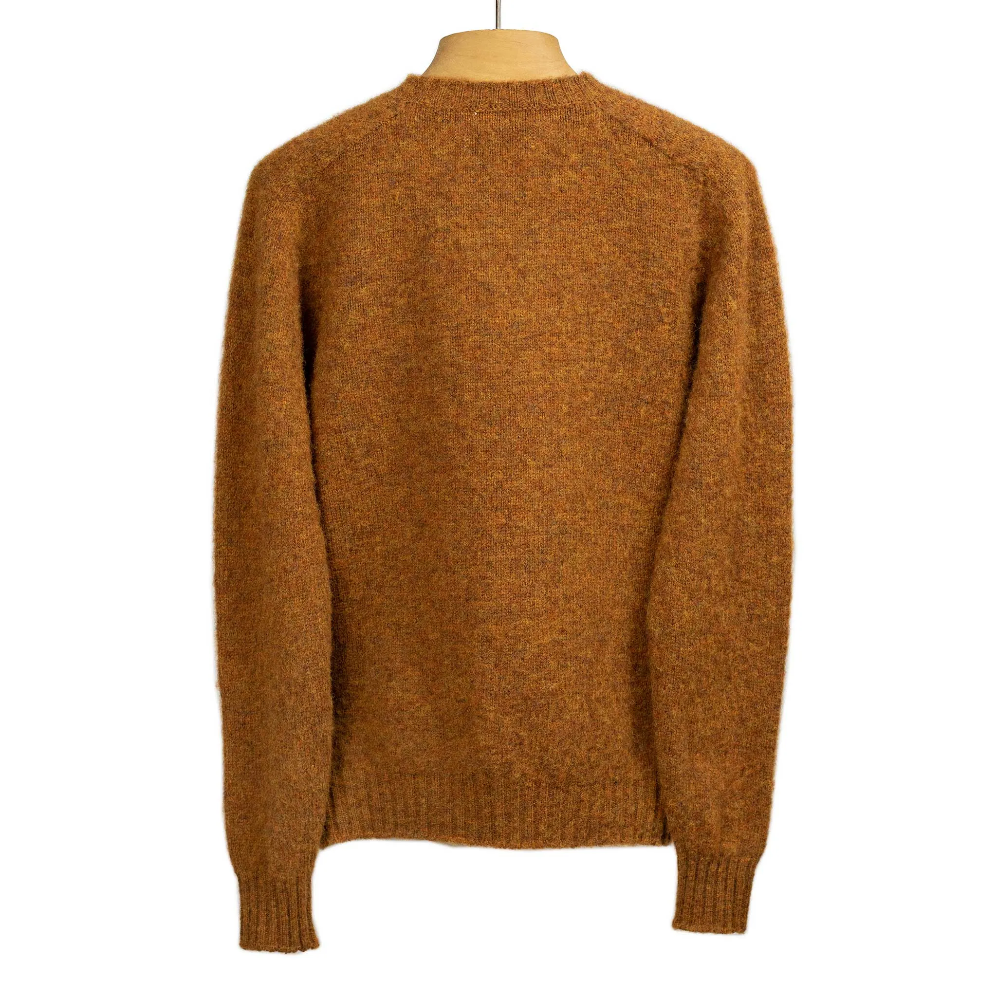 Shaggy brushed Shetland crew neck sweater, Burnt Umber