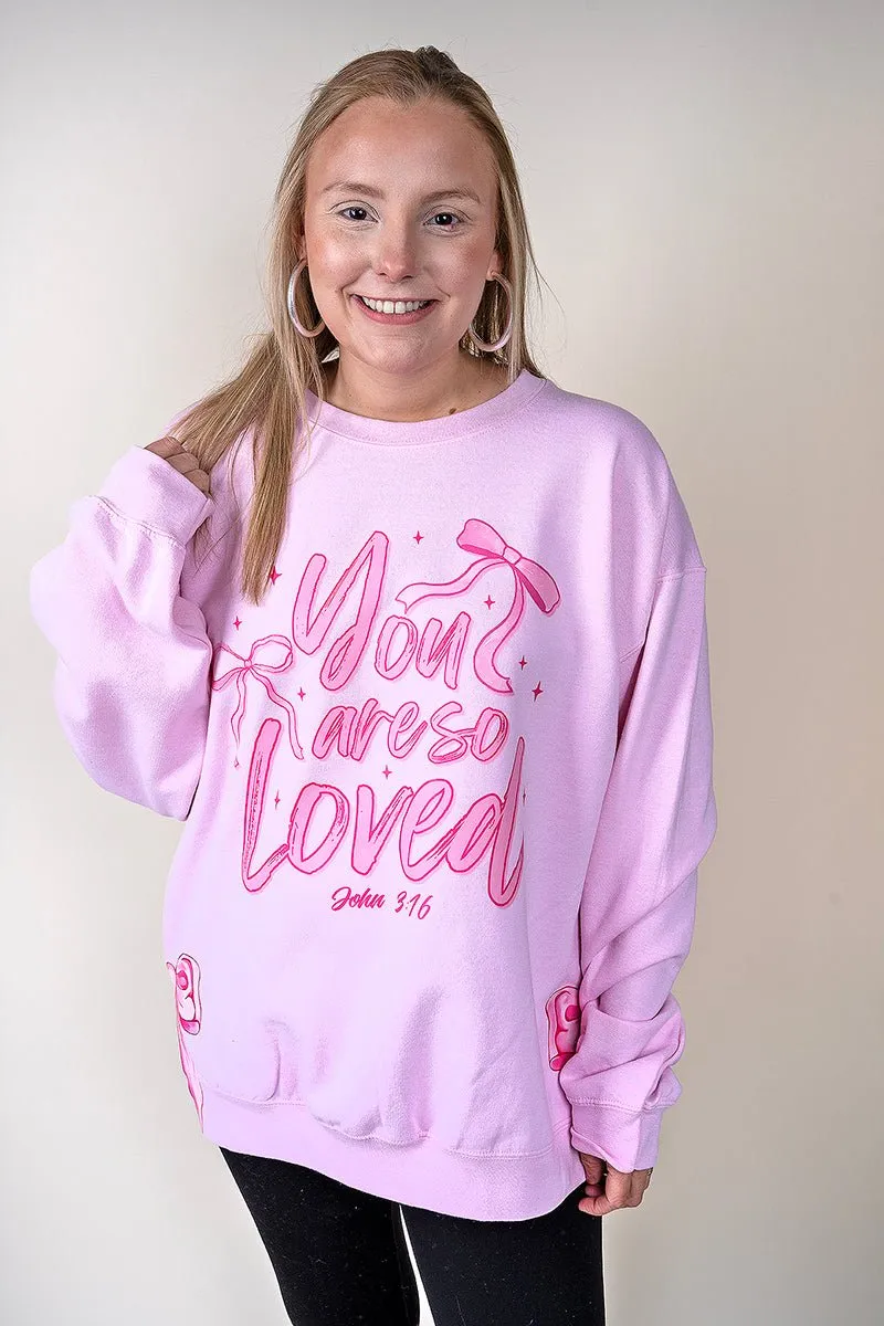Side Bows Script So Loved Unisex NuBlend Crew Sweatshirt