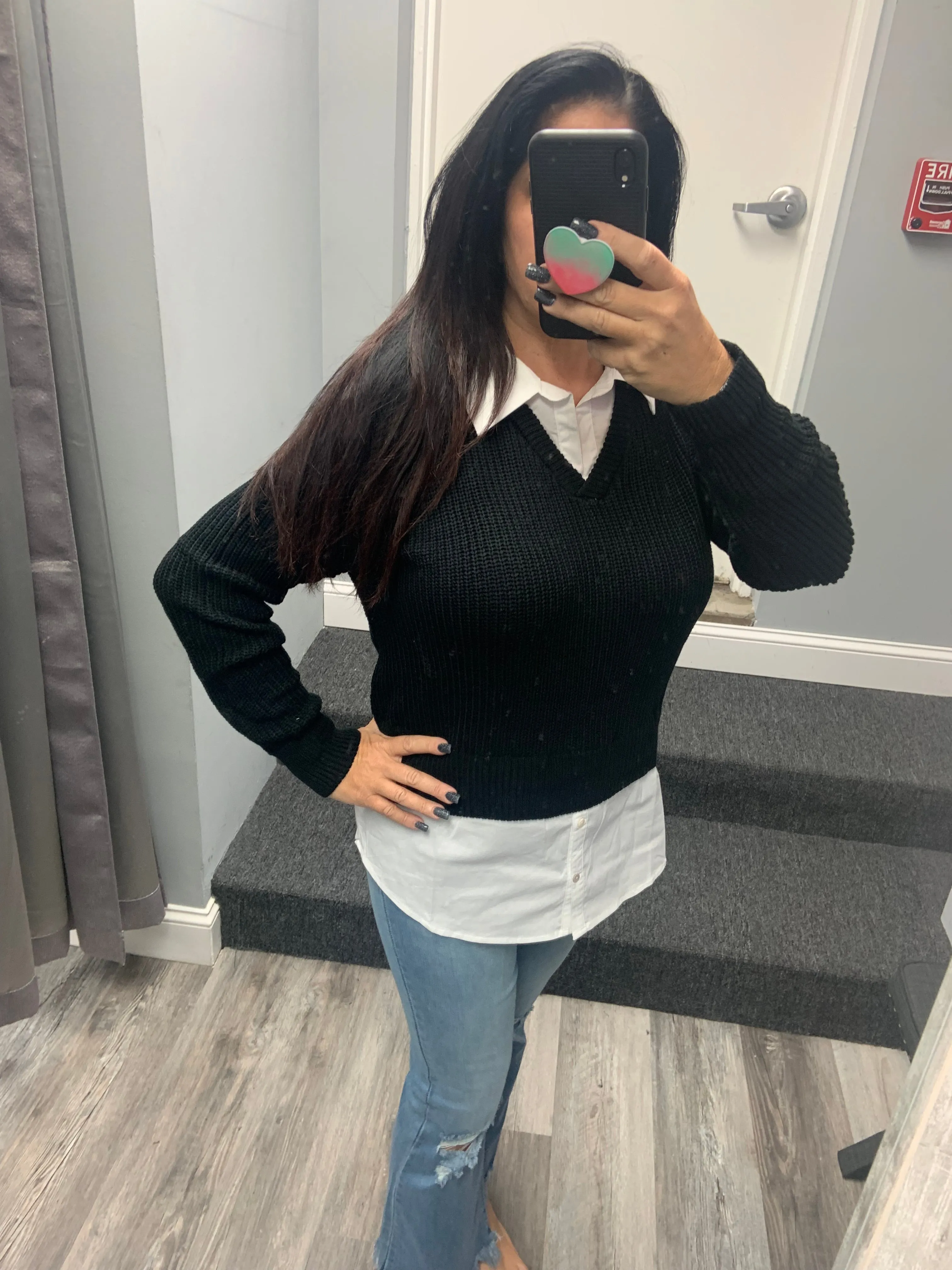 Six Fifty Eleanor mixed media top - Black or Grey