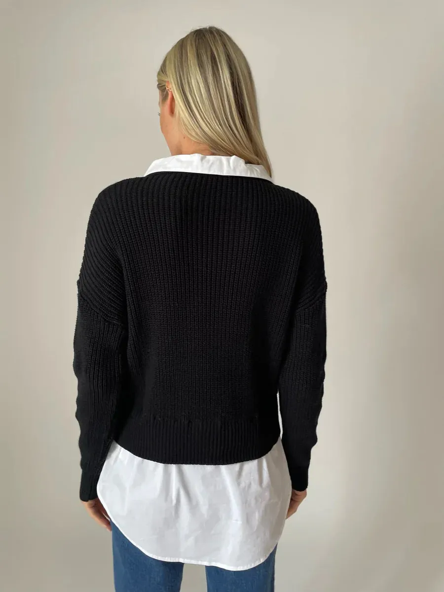 Six Fifty Eleanor mixed media top - Black or Grey