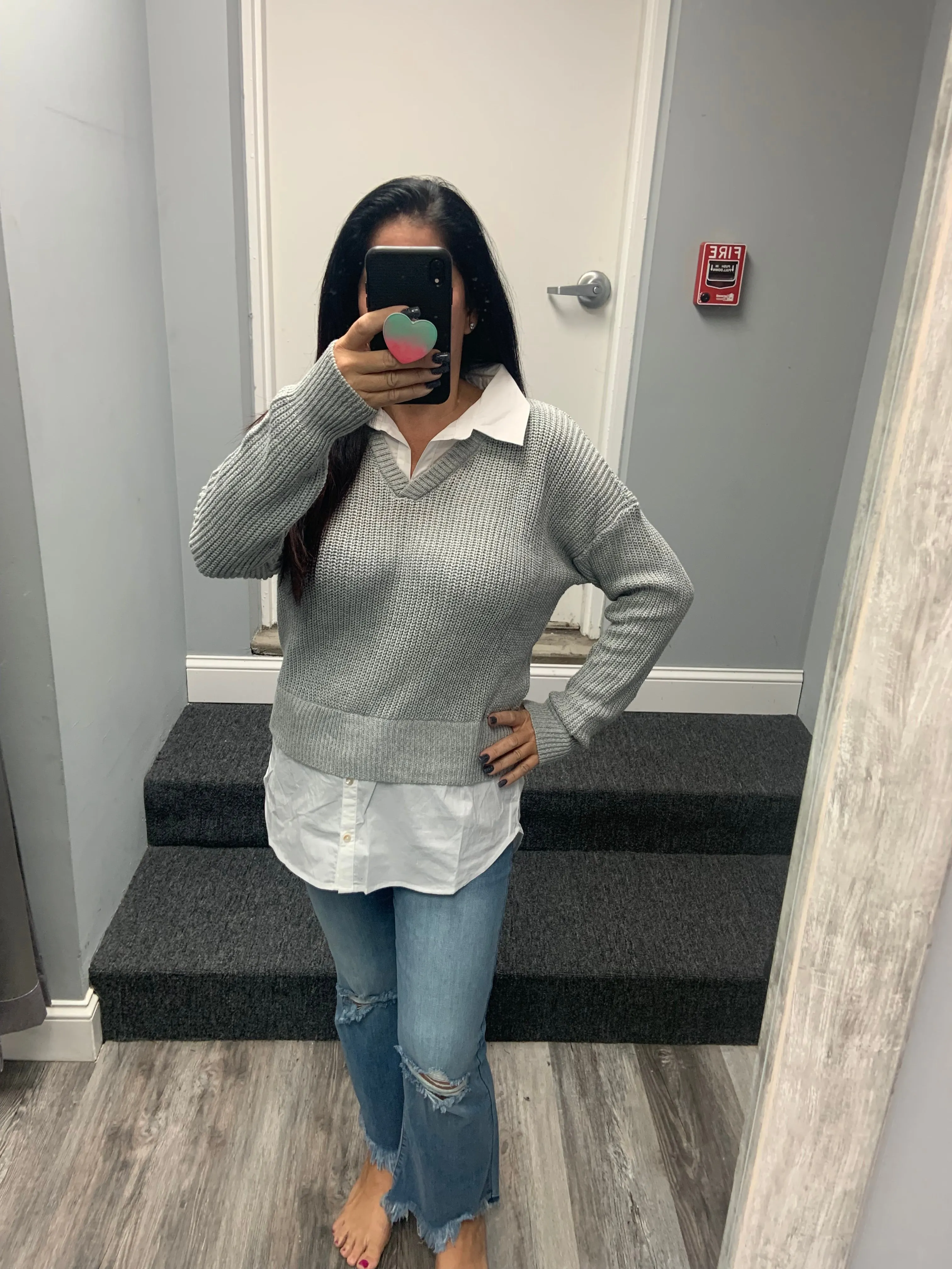 Six Fifty Eleanor mixed media top - Black or Grey