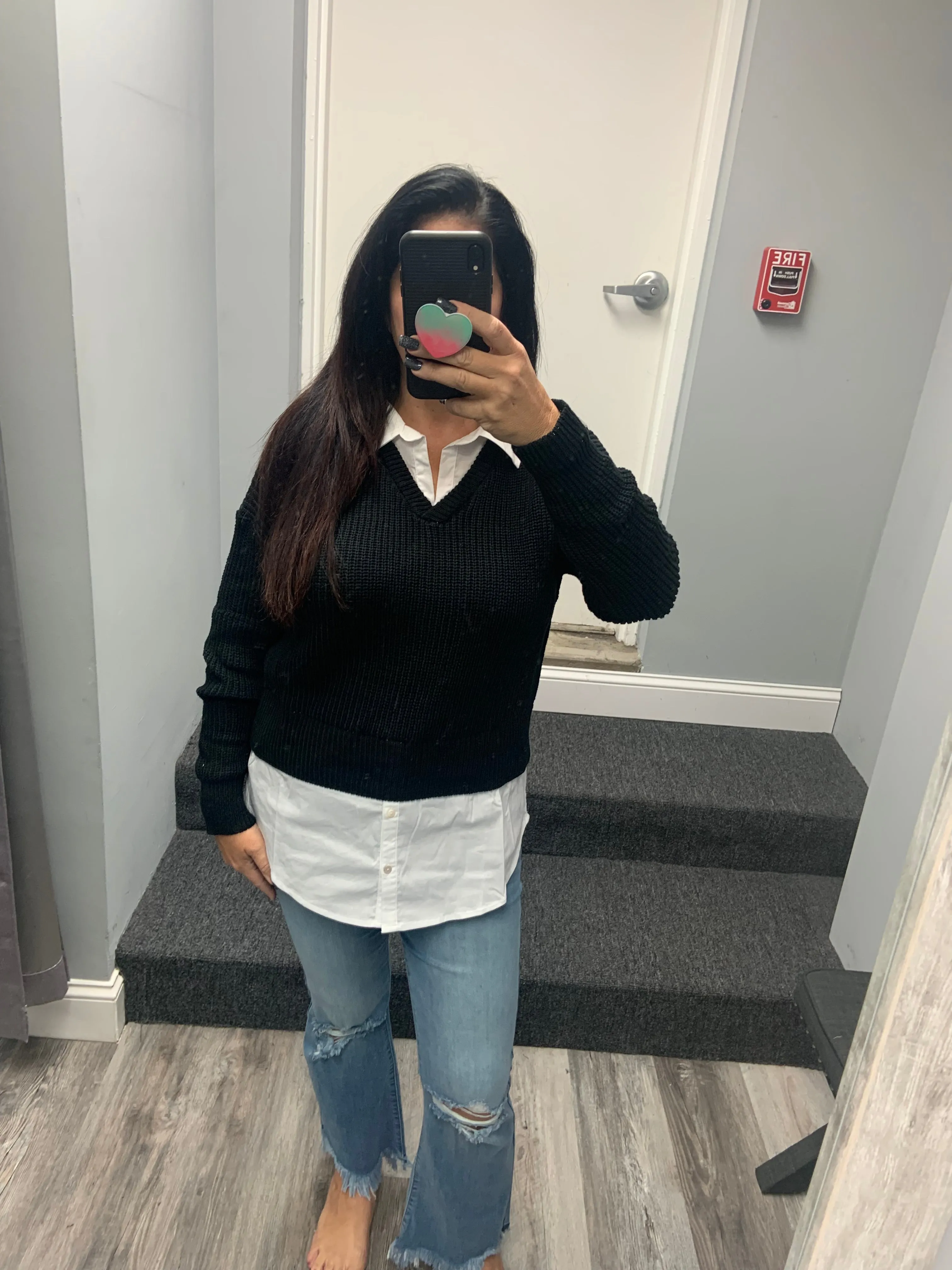 Six Fifty Eleanor mixed media top - Black or Grey