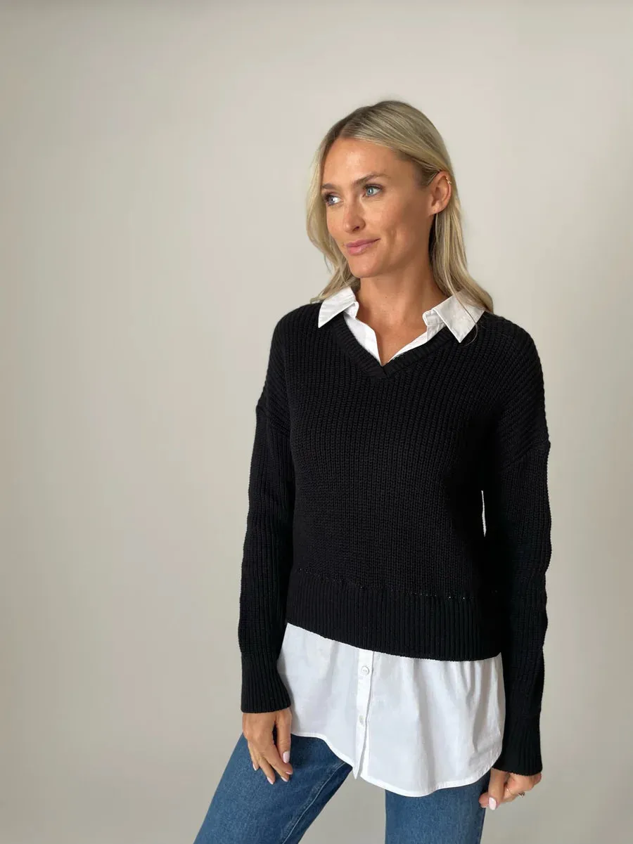 Six Fifty Eleanor mixed media top - Black or Grey