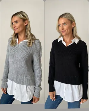 Six Fifty Eleanor mixed media top - Black or Grey