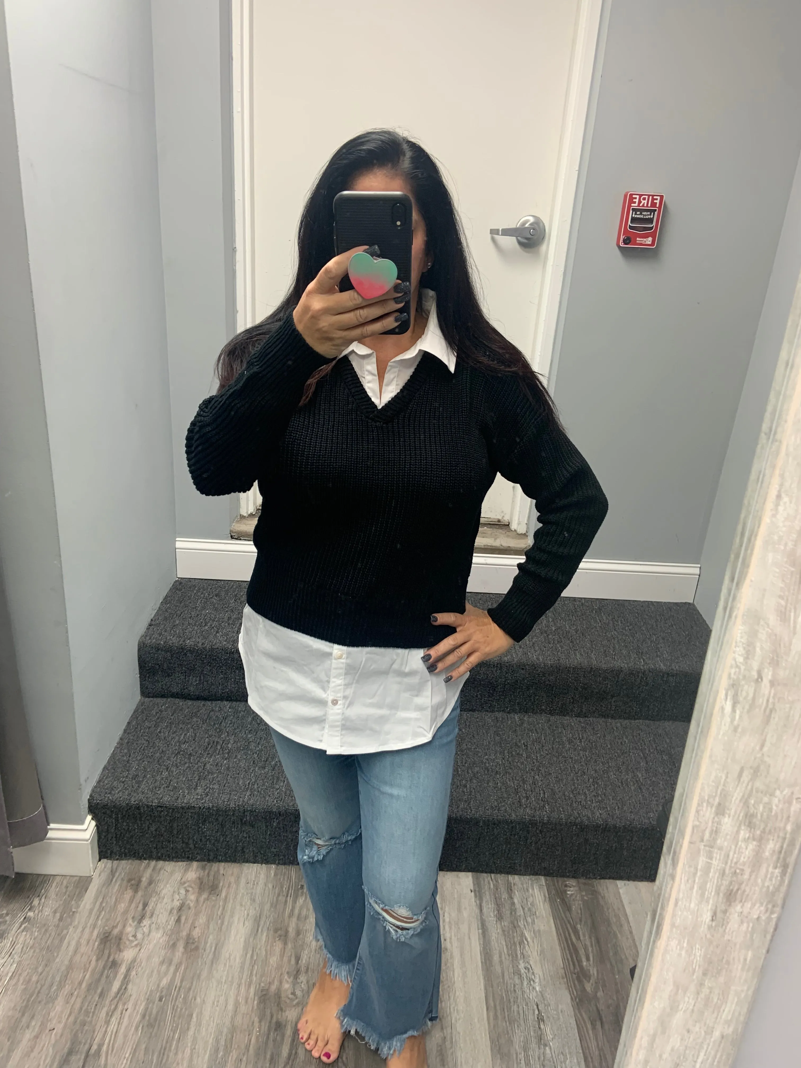 Six Fifty Eleanor mixed media top - Black or Grey