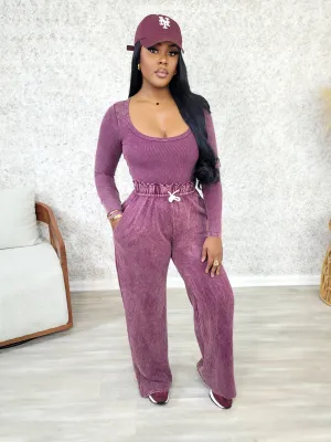 Soft Spot Mineral Wash Pants Set  (BlackBerry)