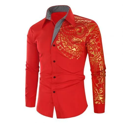 Stylish Hot Stamping Turn Down Collar Men's Shirt