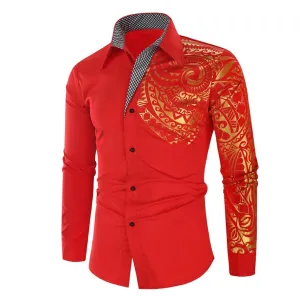 Stylish Hot Stamping Turn Down Collar Men's Shirt