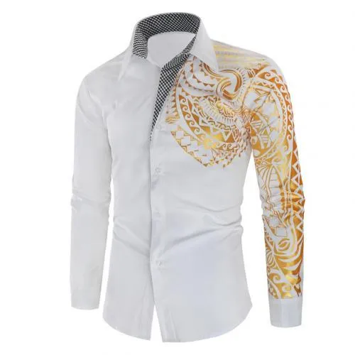 Stylish Hot Stamping Turn Down Collar Men's Shirt