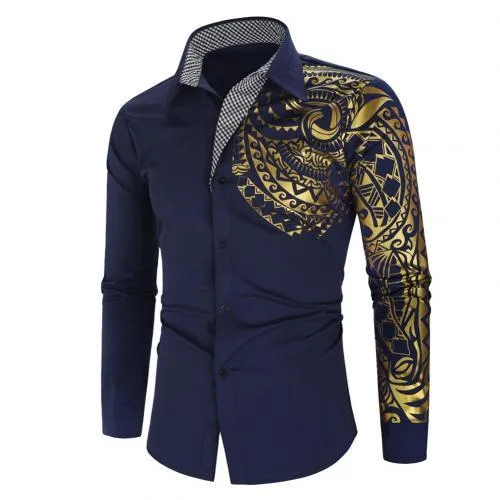 Stylish Hot Stamping Turn Down Collar Men's Shirt