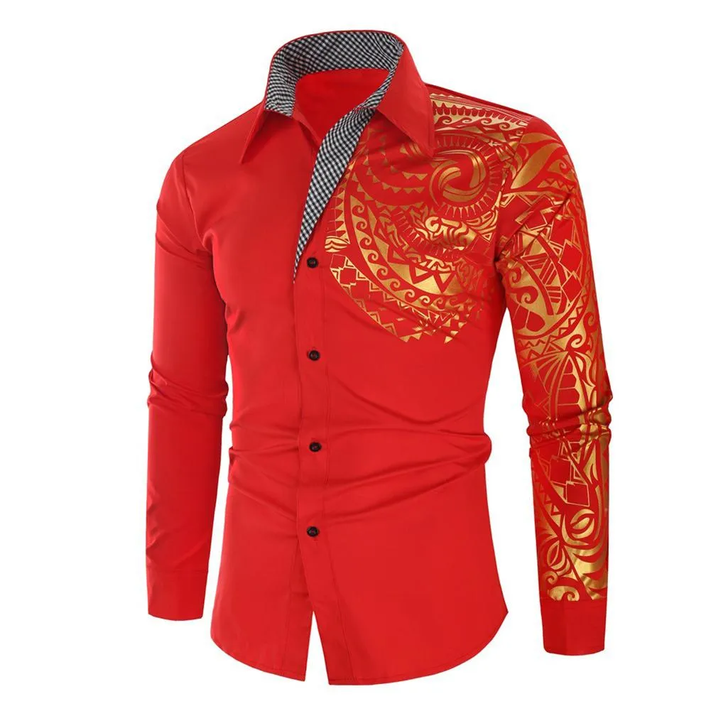 Stylish Hot Stamping Turn Down Collar Men's Shirt