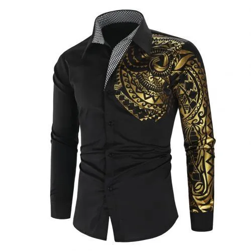 Stylish Hot Stamping Turn Down Collar Men's Shirt