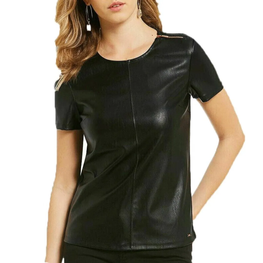 Stylish Leather Shirts For Women With Shoulder Zip Closer