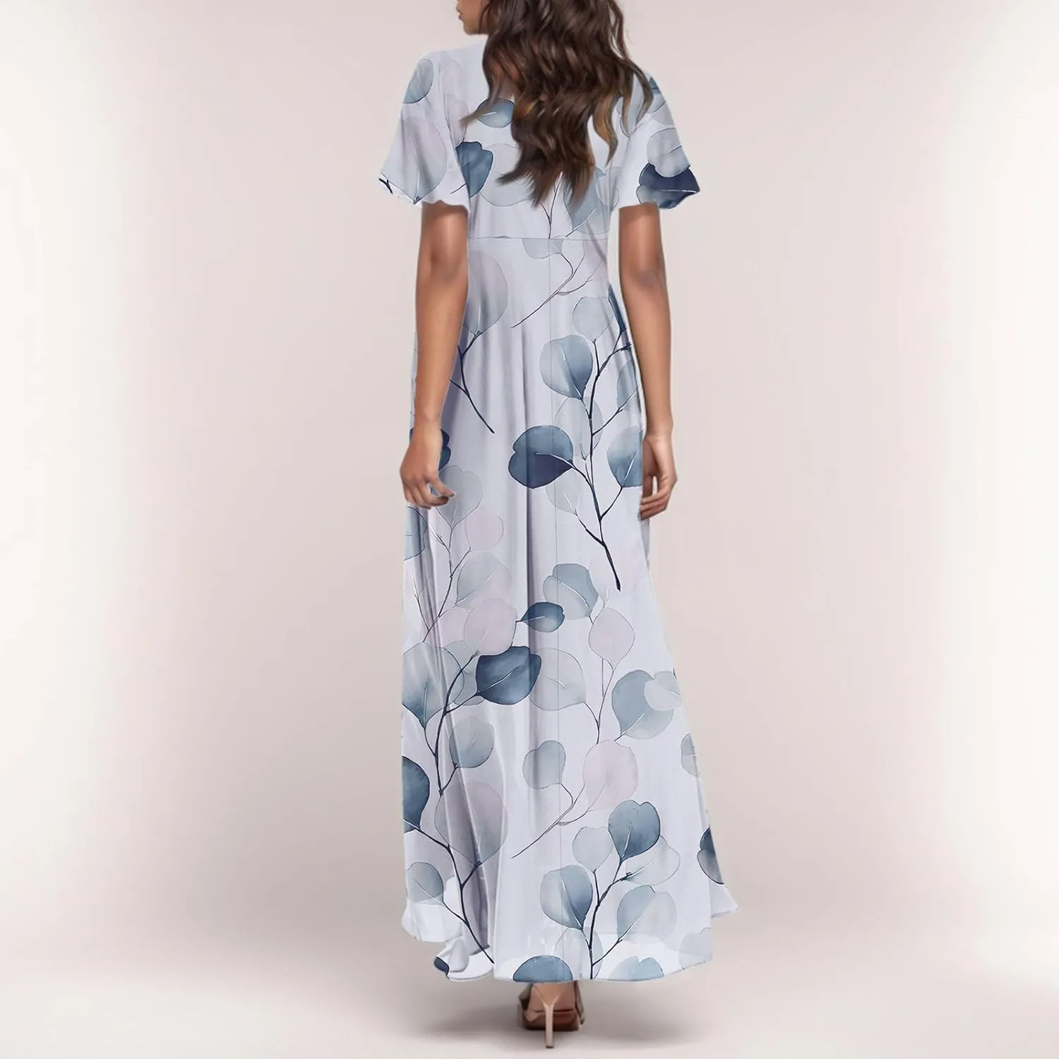 Summer Dresses for Women Highwaisted Flowy Maxi Dress Chiffon Ruffle Sleeve Boho Floral Dresses Western Wedding Dress