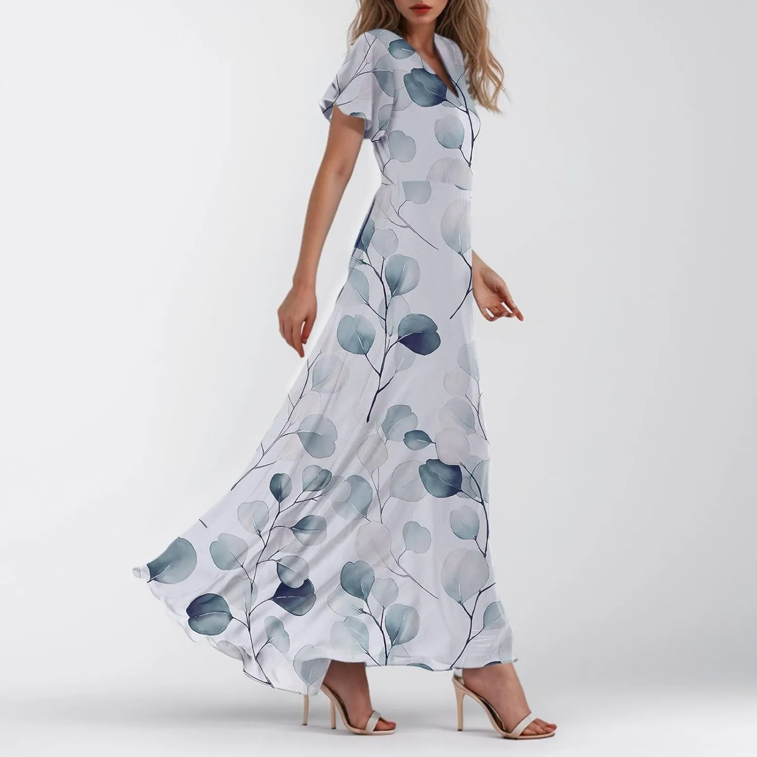 Summer Dresses for Women Highwaisted Flowy Maxi Dress Chiffon Ruffle Sleeve Boho Floral Dresses Western Wedding Dress