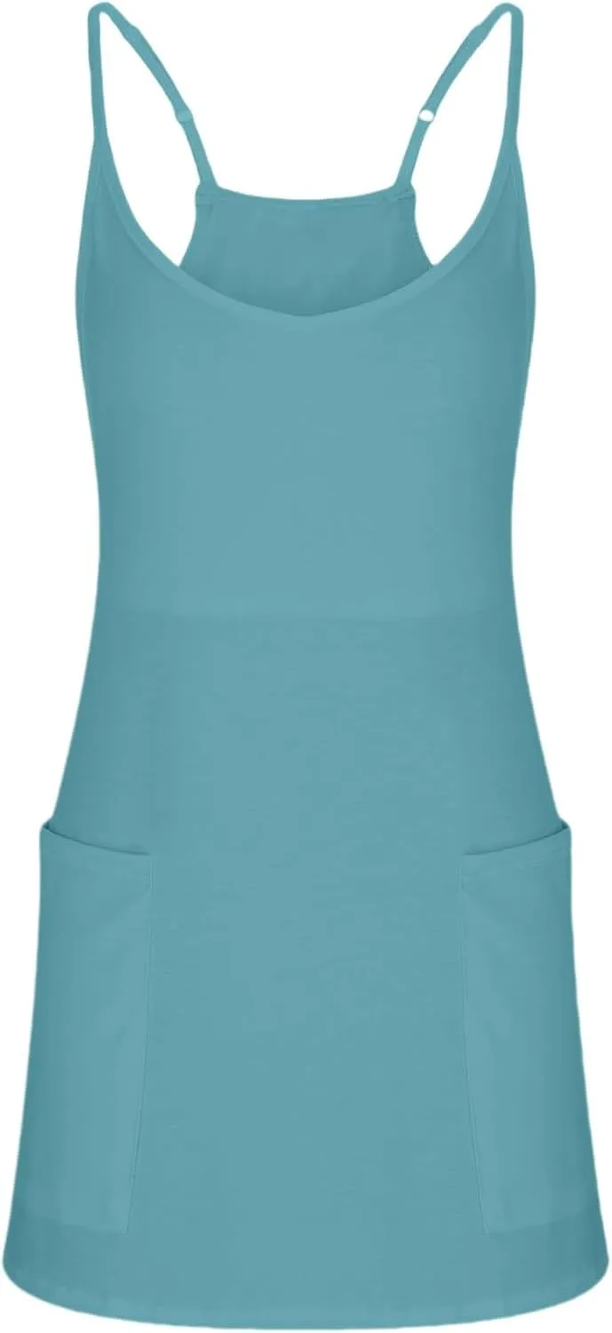 Summer Dresses for Women Sleeveless Mini Crew Neck Dress Spaghetti Strap Sundress Athletic Short Dress with Pockets