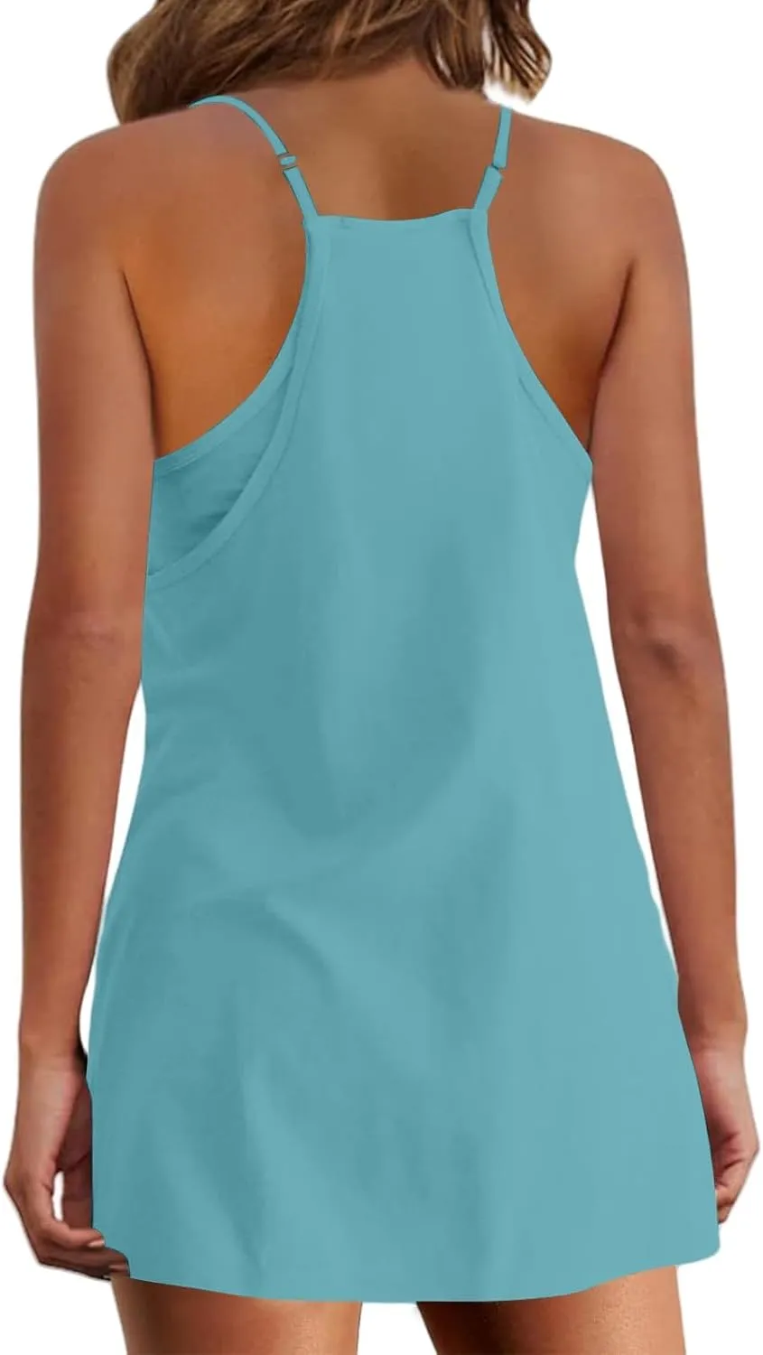 Summer Dresses for Women Sleeveless Mini Crew Neck Dress Spaghetti Strap Sundress Athletic Short Dress with Pockets