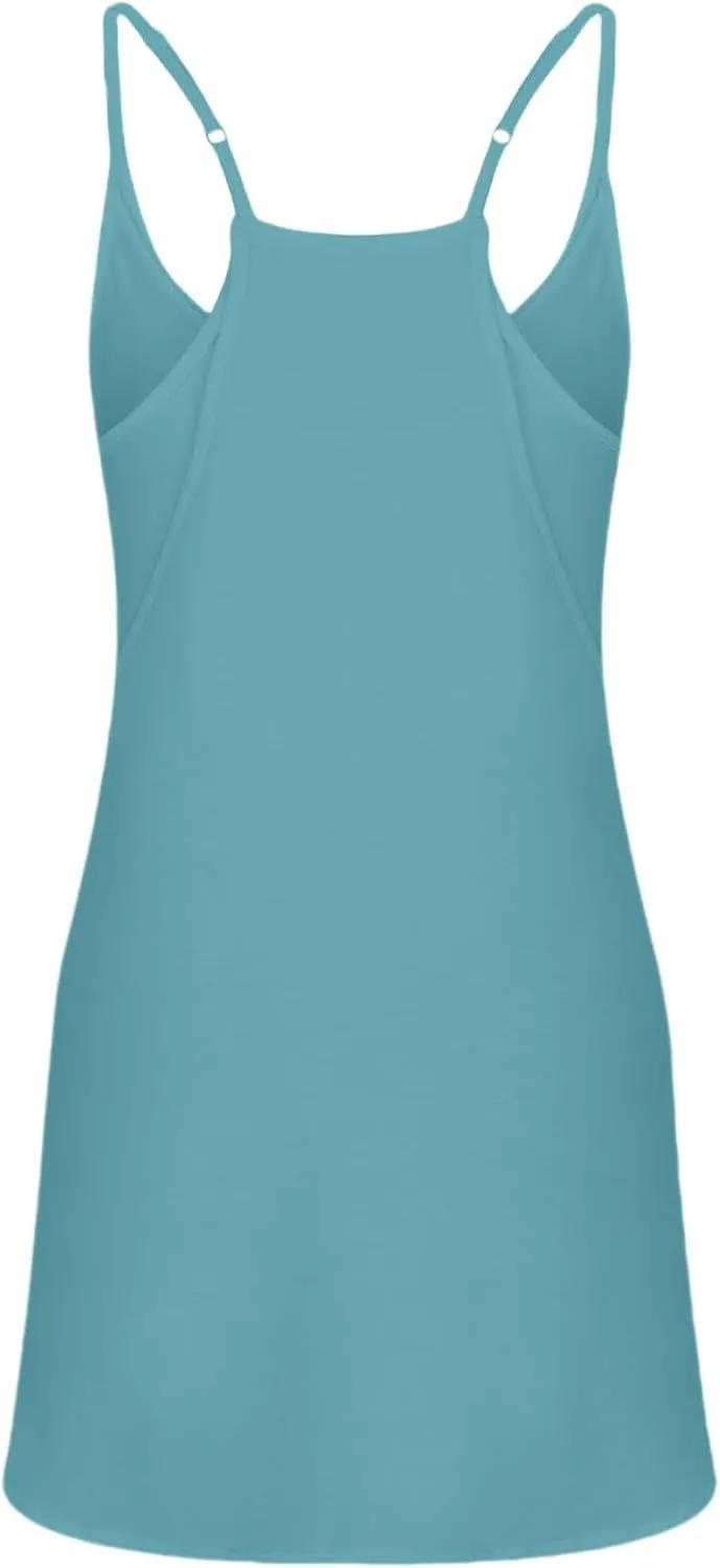 Summer Dresses for Women Sleeveless Mini Crew Neck Dress Spaghetti Strap Sundress Athletic Short Dress with Pockets