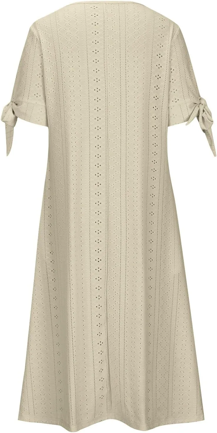 TARIENDY Eyelet Dress for Women 2025 Summer Boho Dresses Casual Short Sleeve Midi Dress Beach Vacation Outfits with Pockets
