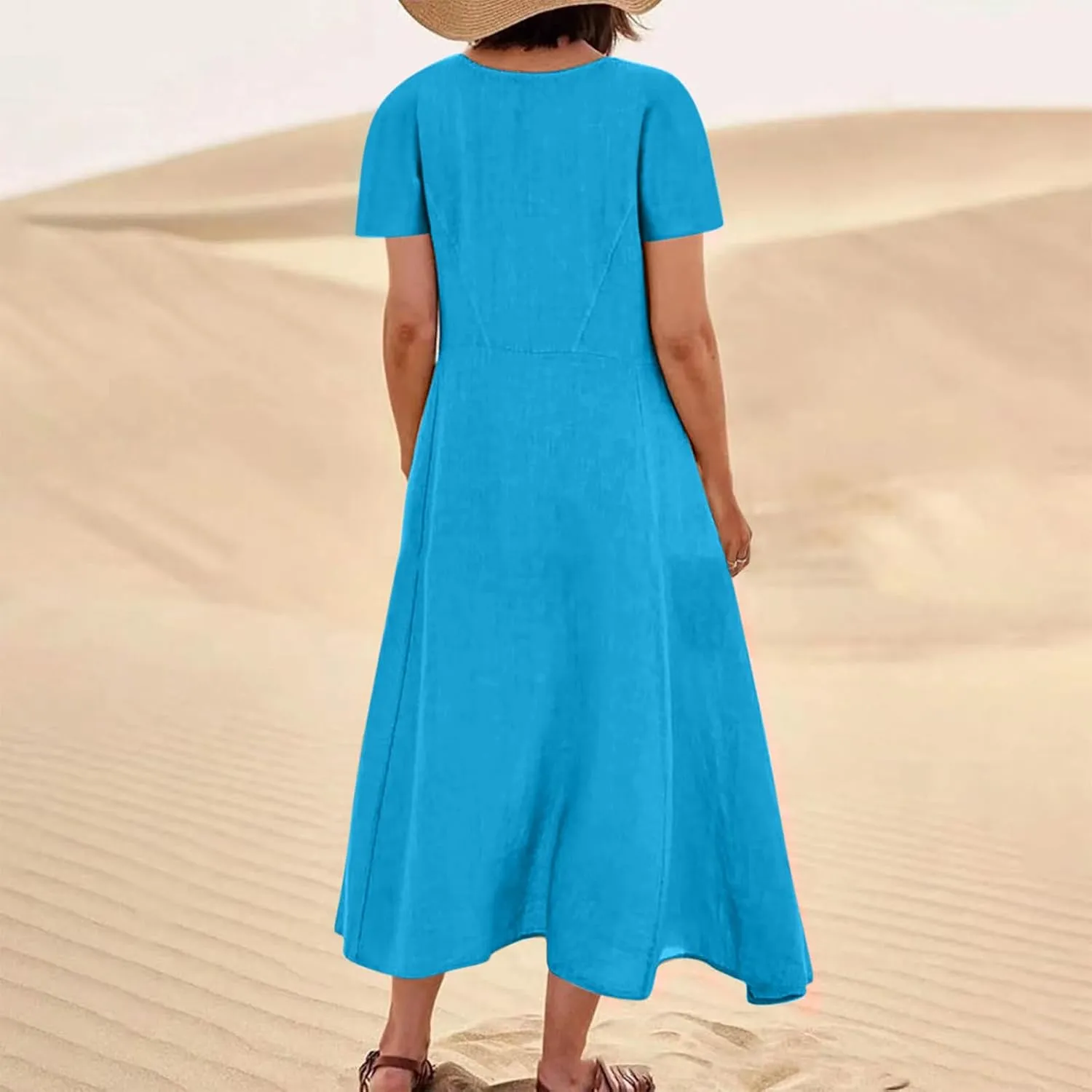 TARIENDY Maxi Dresses for Women 2025 Summer Casual Sundress Loose Comfy Short Sleeve Dress Lounge Beach Dress with Pockets