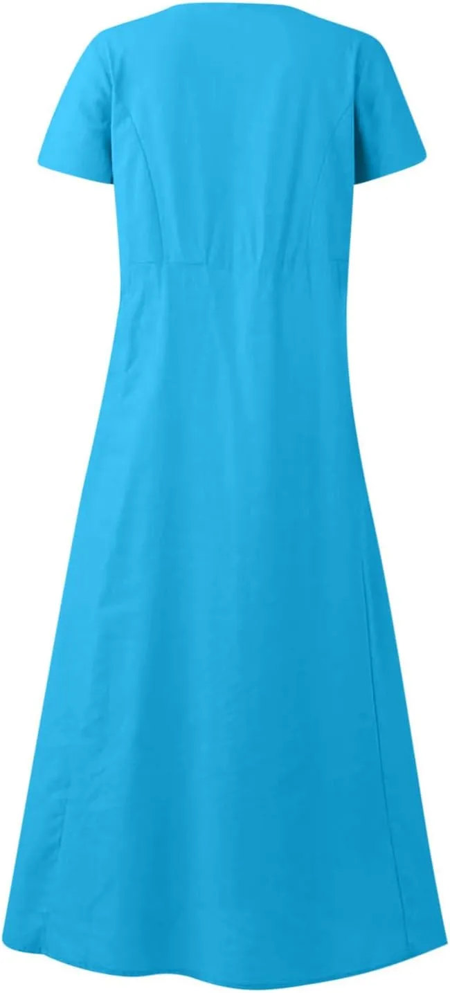 TARIENDY Maxi Dresses for Women 2025 Summer Casual Sundress Loose Comfy Short Sleeve Dress Lounge Beach Dress with Pockets