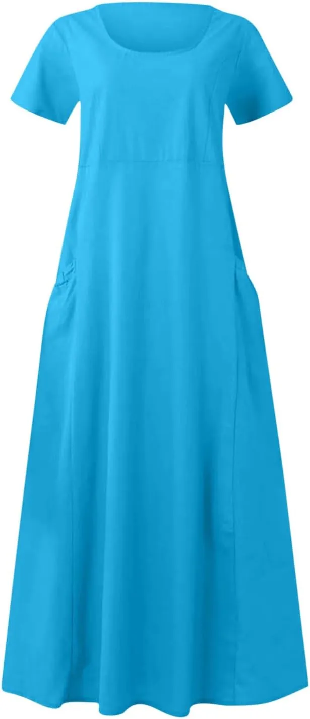TARIENDY Maxi Dresses for Women 2025 Summer Casual Sundress Loose Comfy Short Sleeve Dress Lounge Beach Dress with Pockets