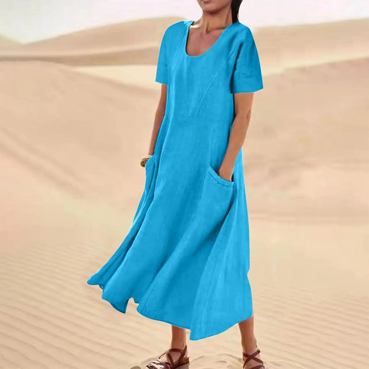 TARIENDY Maxi Dresses for Women 2025 Summer Casual Sundress Loose Comfy Short Sleeve Dress Lounge Beach Dress with Pockets