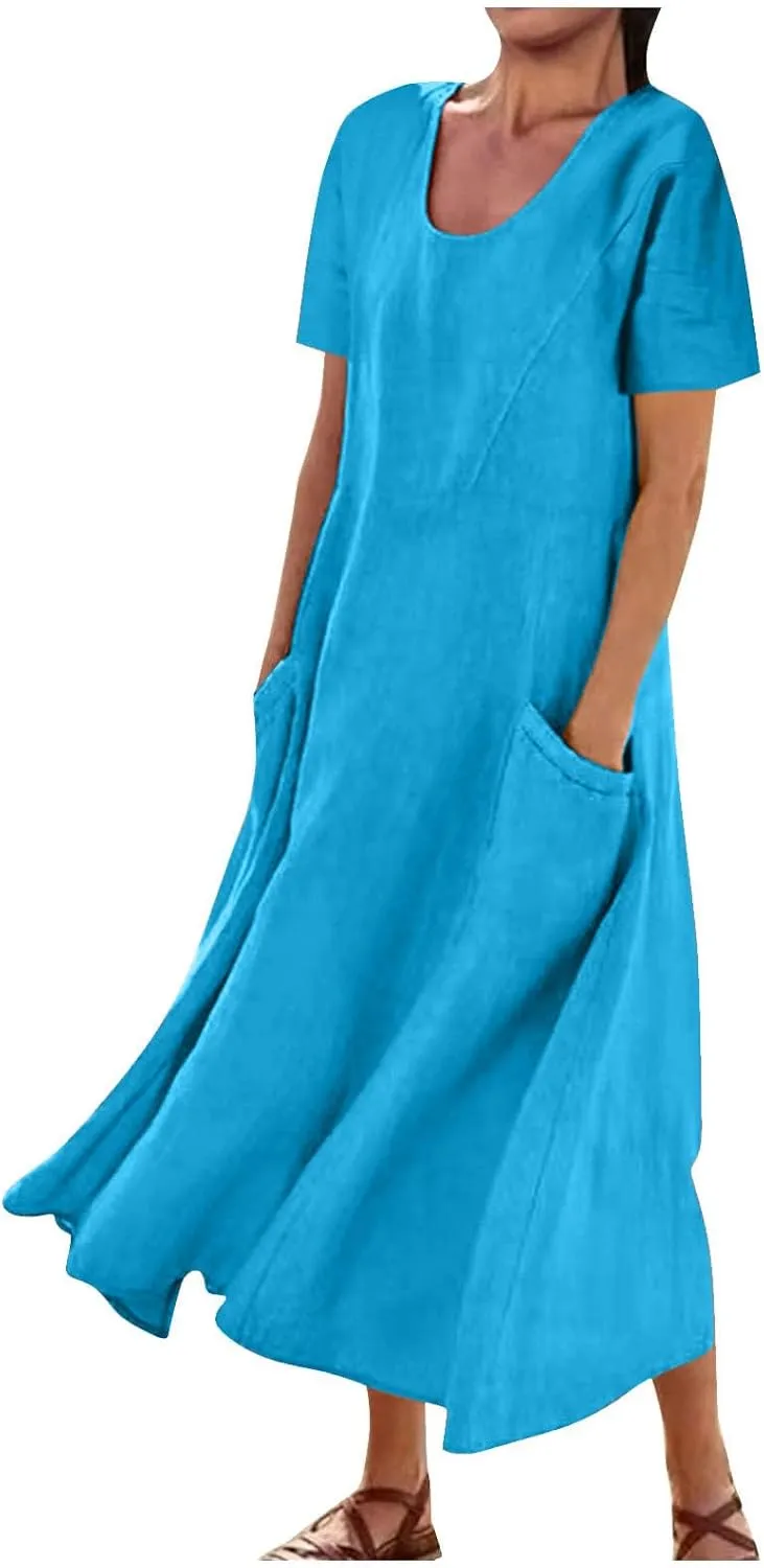 TARIENDY Maxi Dresses for Women 2025 Summer Casual Sundress Loose Comfy Short Sleeve Dress Lounge Beach Dress with Pockets