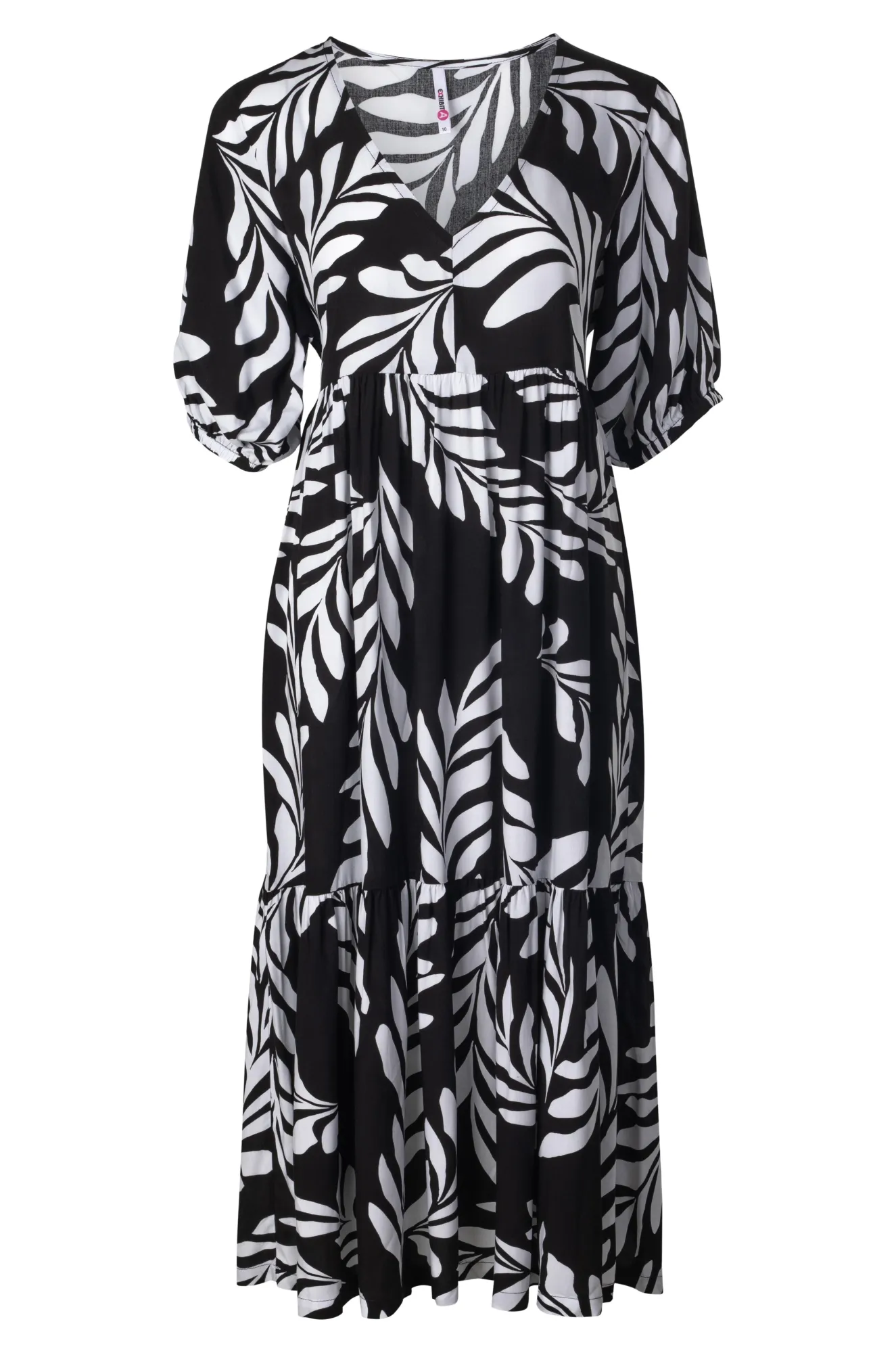 Tiered Midi Dress | Black Ivory Fern | 3348A1