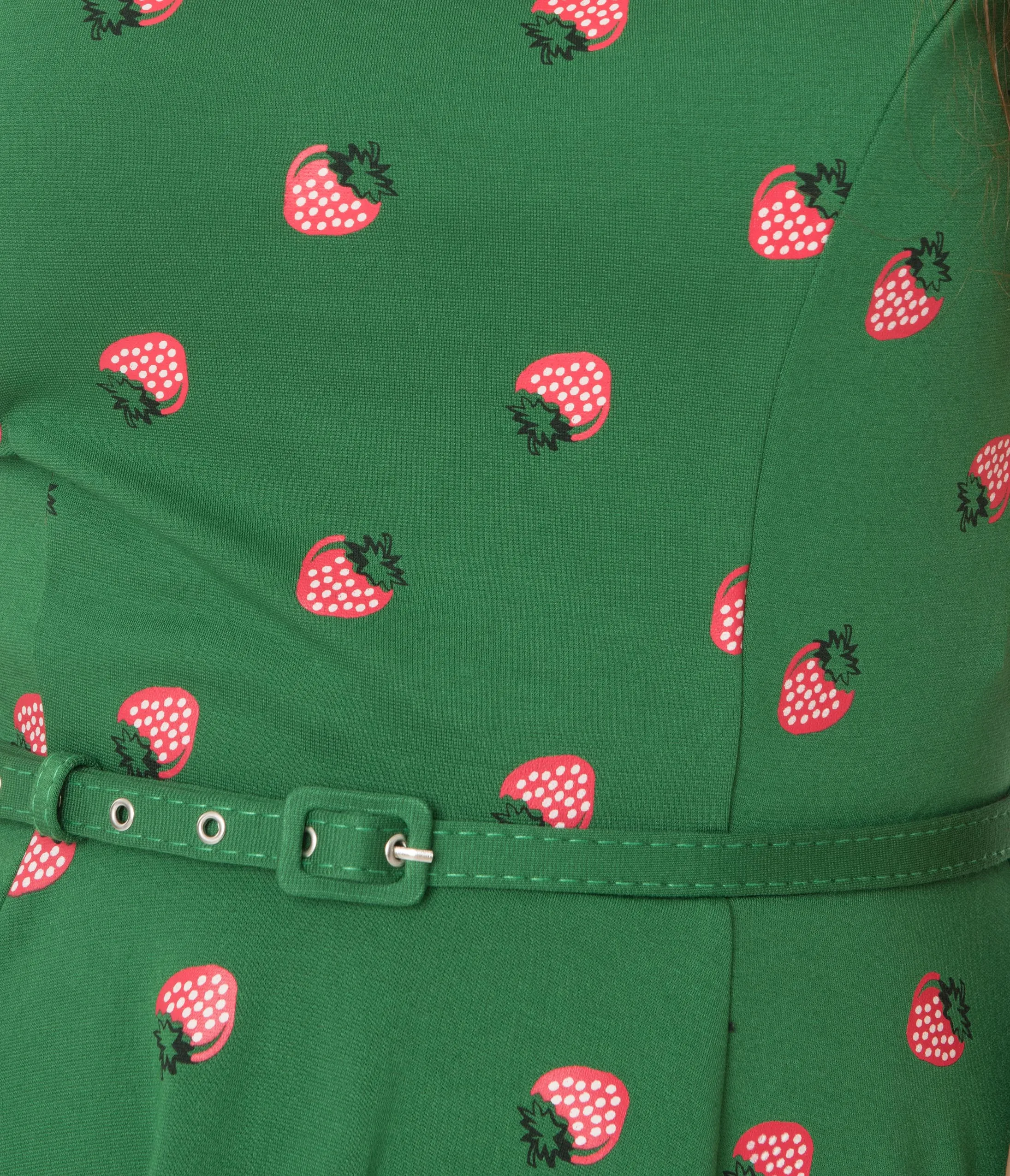 Unique Vintage Plus Size Green & Strawberry Print Kacey Fit & Flare Dress