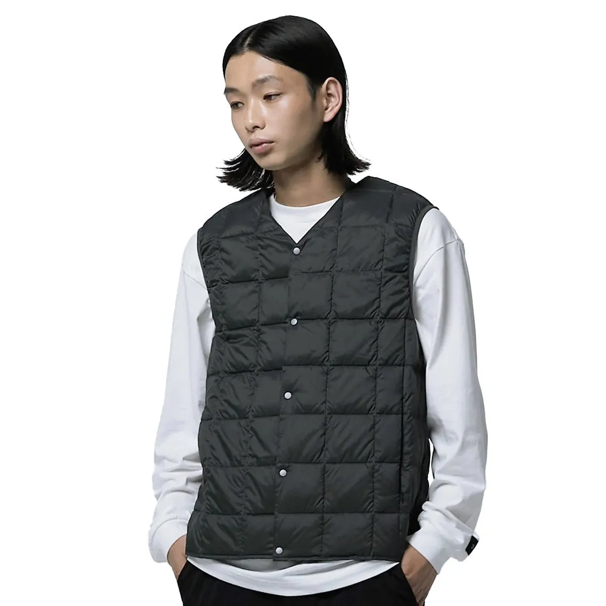 V Neck Down Vest Dark Grey