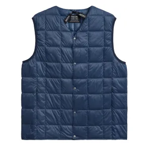 V Neck Down Vest Mid Blue