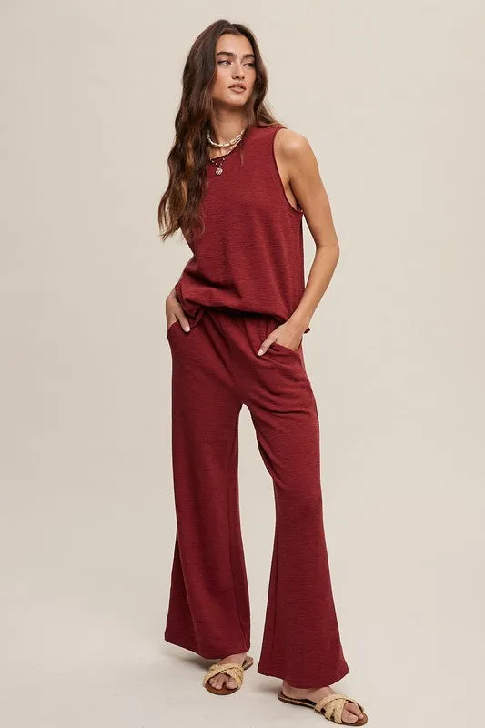 Wine Soft Knit Tank And Sweatpant Set