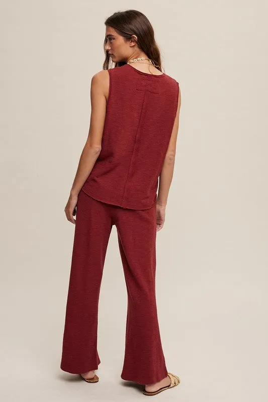 Wine Soft Knit Tank And Sweatpant Set