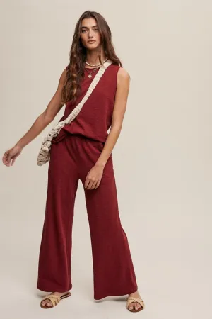 Wine Soft Knit Tank And Sweatpant Set
