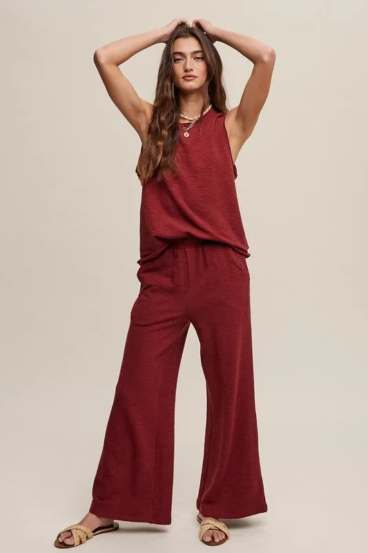 Wine Soft Knit Tank And Sweatpant Set