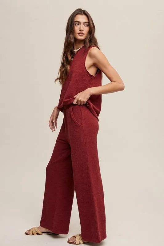 Wine Soft Knit Tank And Sweatpant Set