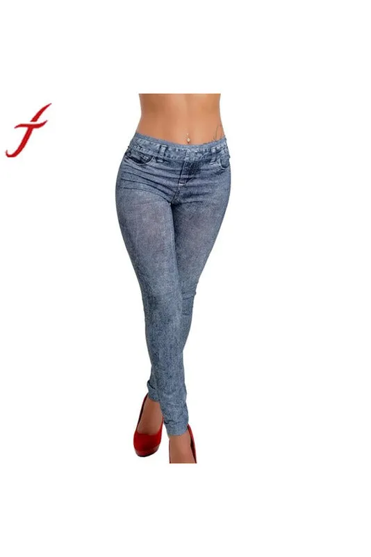 Womens Denim Snowflake Skinny Stretch Sexy Pants Soft Leggings