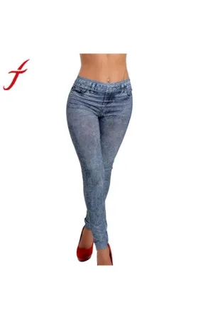 Womens Denim Snowflake Skinny Stretch Sexy Pants Soft Leggings
