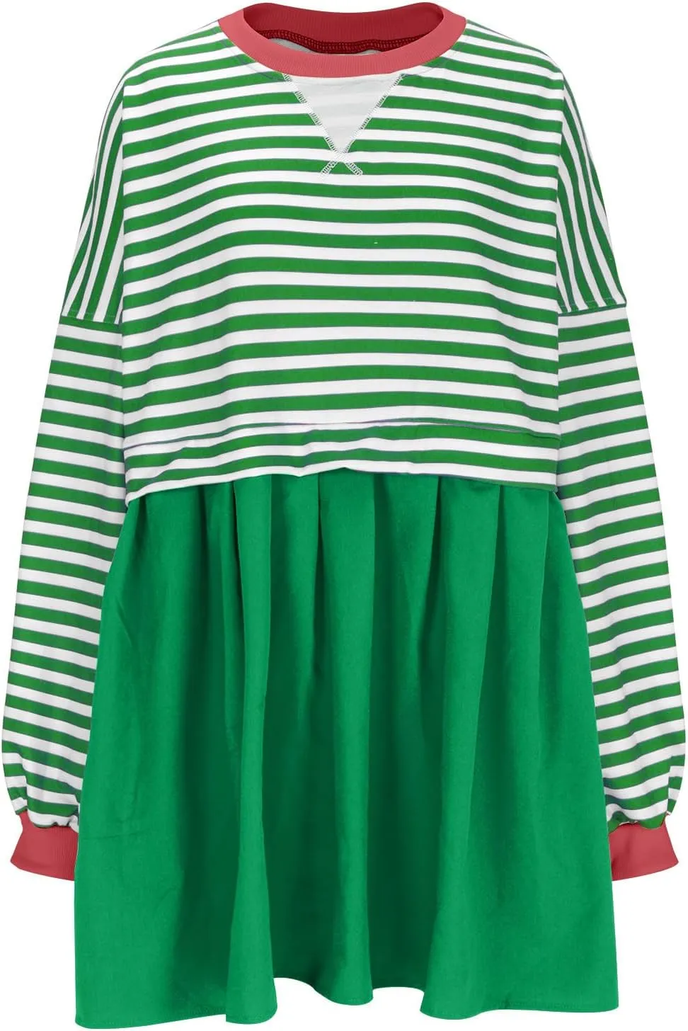 Women's Dresses Casual Oversized Sweatshirts Long Sleeve Crewneck Patchwork Pleated Pullover Mini Dress Fall Dress